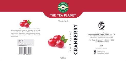 The Tea Planet Cranberry Syrup 700 ml